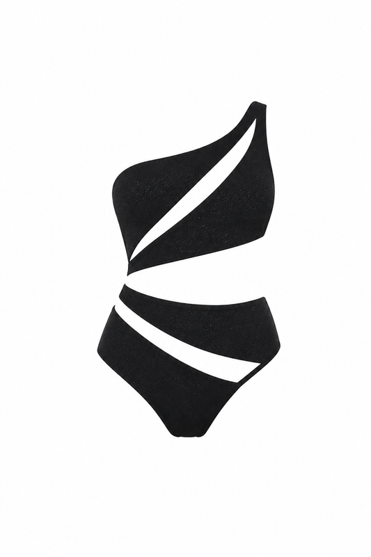Maillot une pièce asymétrique strass tulle transparent