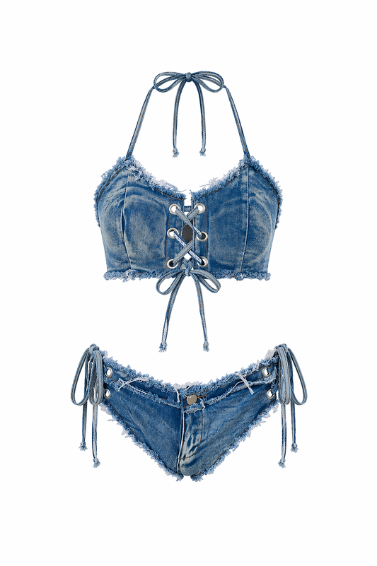 Deux pièces en tissu jean ajustable