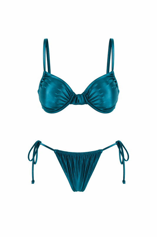 Bikini à armature drapé avec tissu impression soie