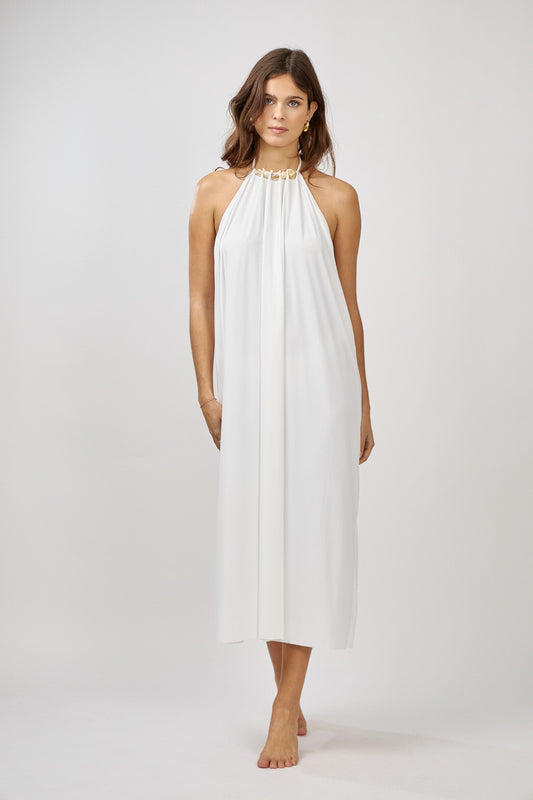 Robe longue fluide col halter