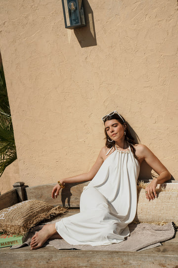 Robe longue fluide col halter