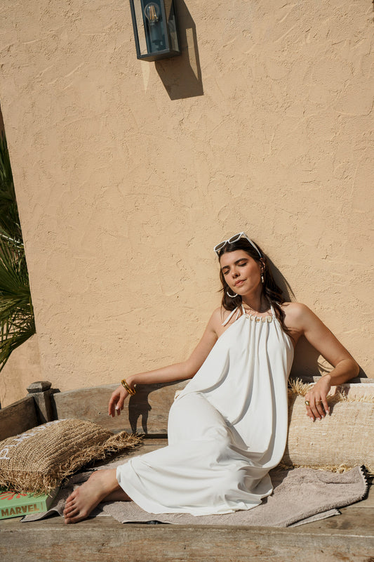 Robe longue fluide col halter