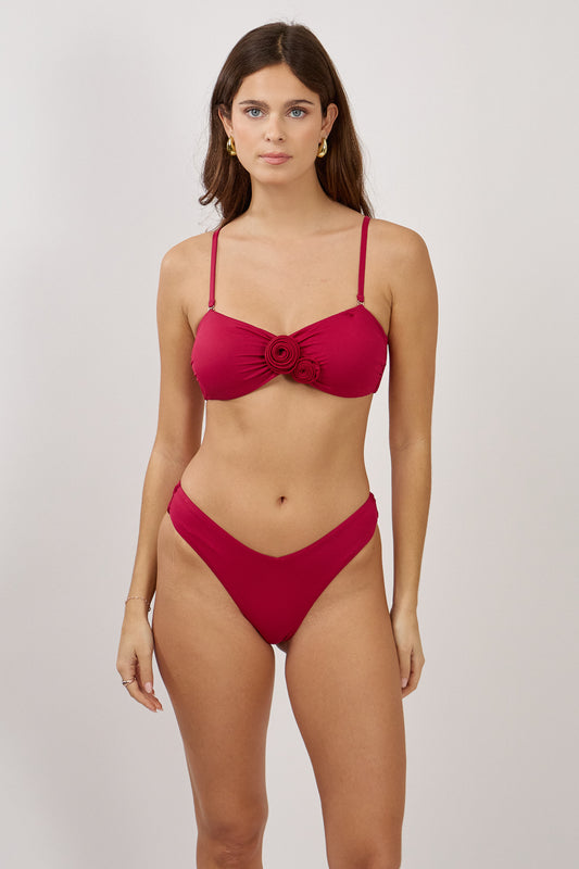 Bikini bandeau à fleurs appliquées