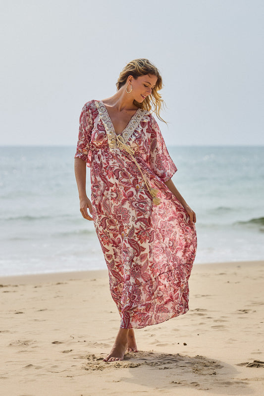 Robe plage bohème manches mi-longues