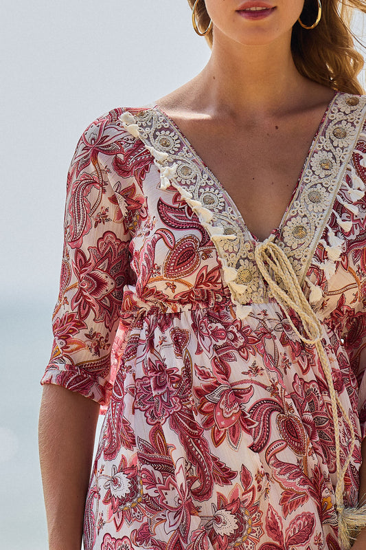 Robe plage bohème manches mi-longues