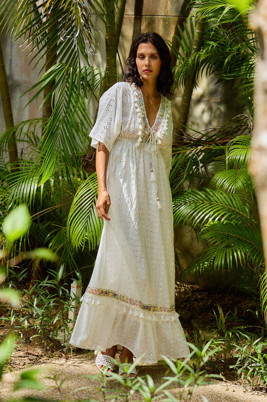 Robe longue manches courtes blanche