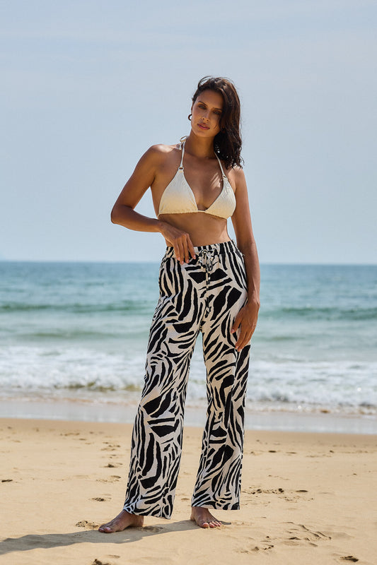 Pantalon plage imprimé zèbre