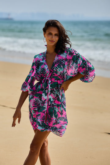 Ensemble bikini avec kimono assorti imprimé