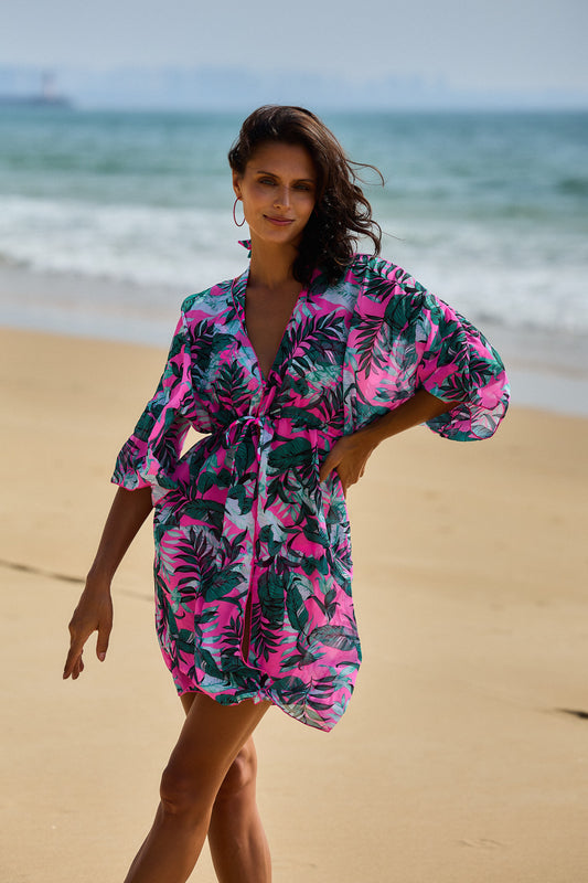 Ensemble bikini avec kimono assorti imprimé