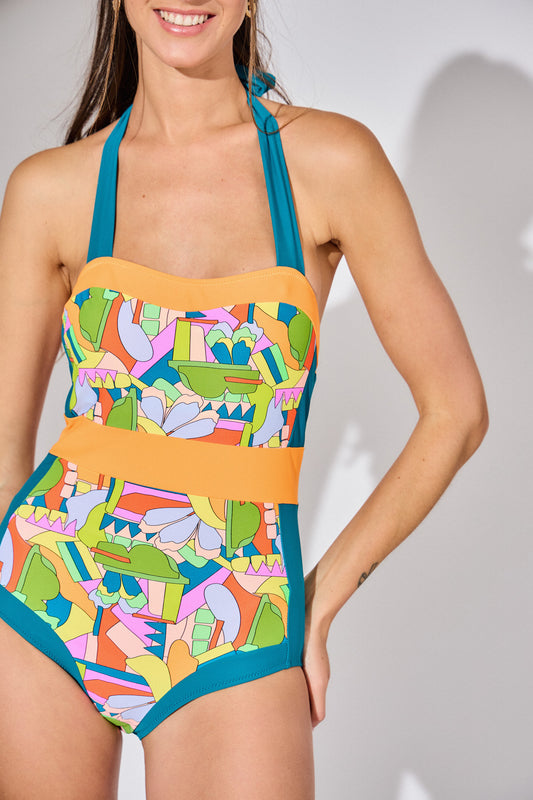 Maillot une pièce bandeau bretelles larges