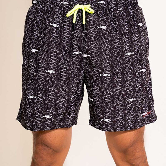Short de bain Homme Noir Motif Poissons - Détail - Aulala 