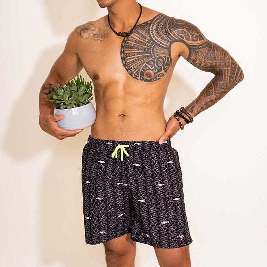 Short de bain Homme Noir Motif Poissons- Aulala X Lorieux 