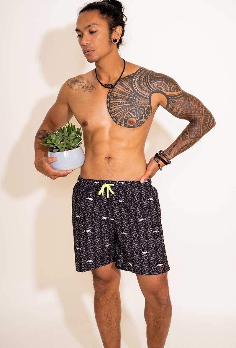 Short de bain Homme Noir Motif Poissons- Aulala X Lorieux 