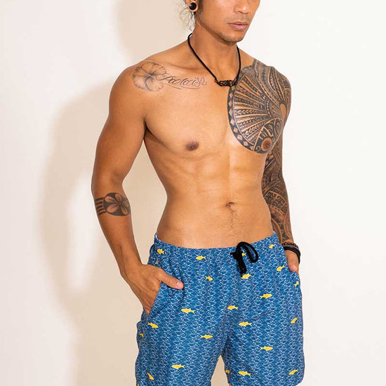 Short de bain Homme Bleu Motif Poissons - Aulala X Lorieux 