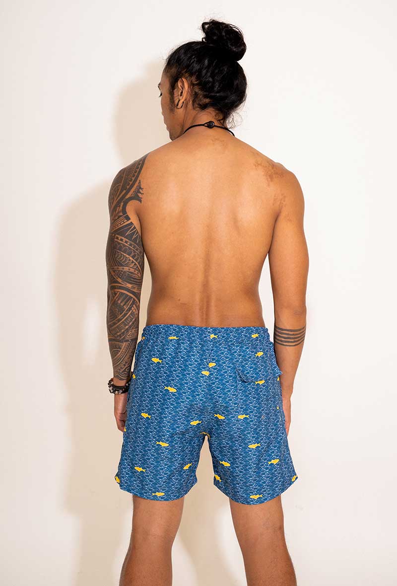 Short de bain Homme Bleu Motif Poissons - Aulala X Lorieux 
