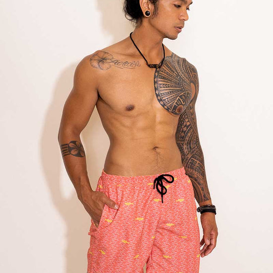 Short de bain rose pour homme motif poissons - Aulala X Lorieux