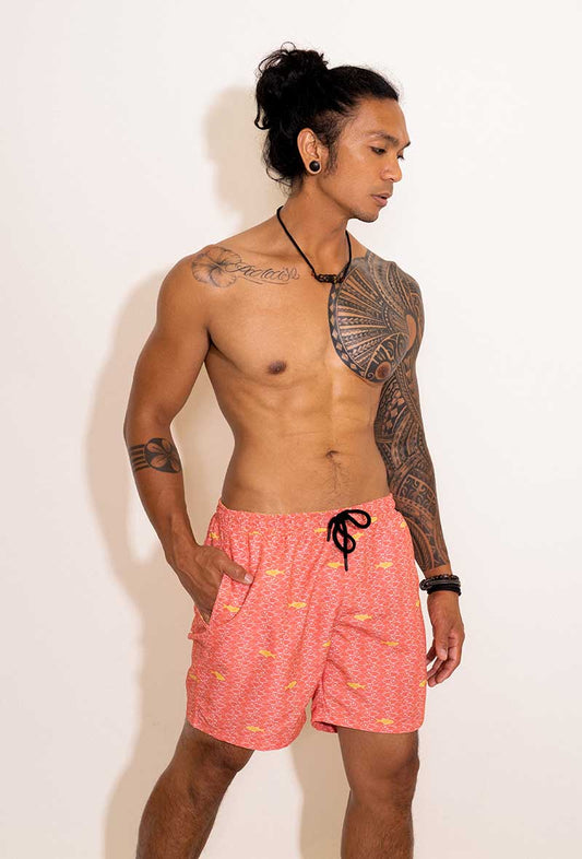 Short de bain rose pour homme motif poissons - Aulala X Lorieux