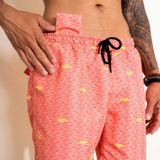 Short de bain rose homme motif poissons profil - Aulala X Lorieux