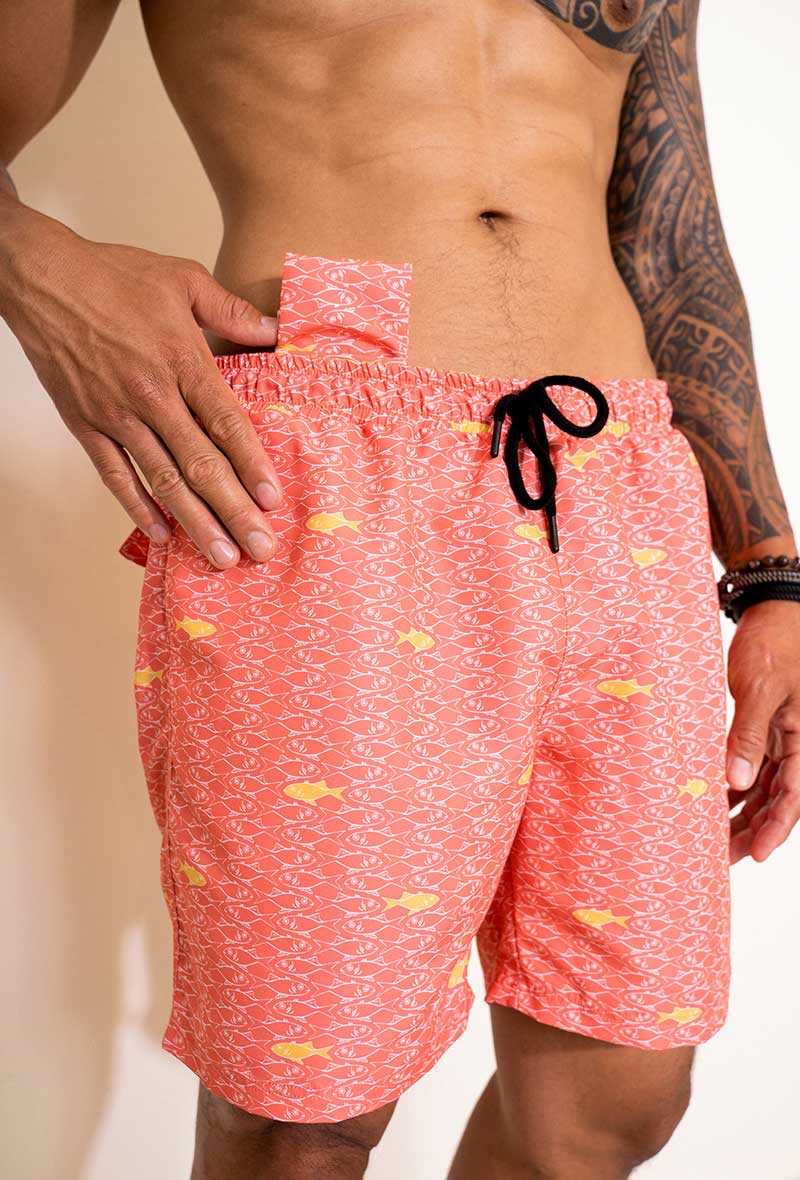 Short de bain rose homme motif poissons profil - Aulala X Lorieux