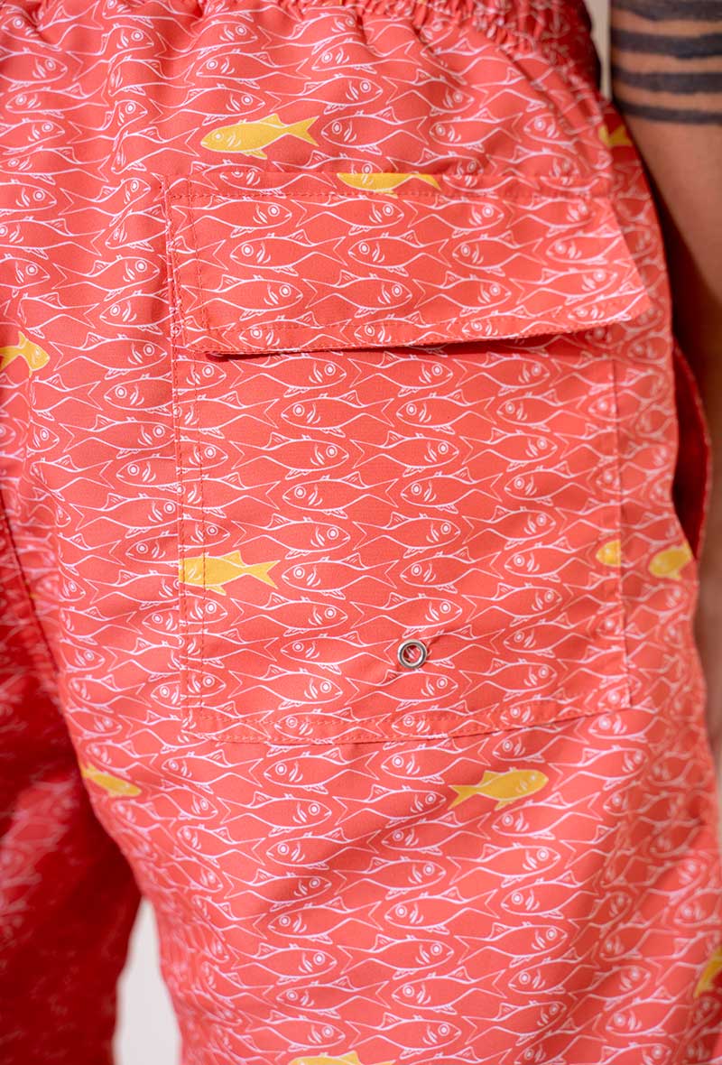 Poche Short de bain rose homme motif poissons - Aulala X Lorieux