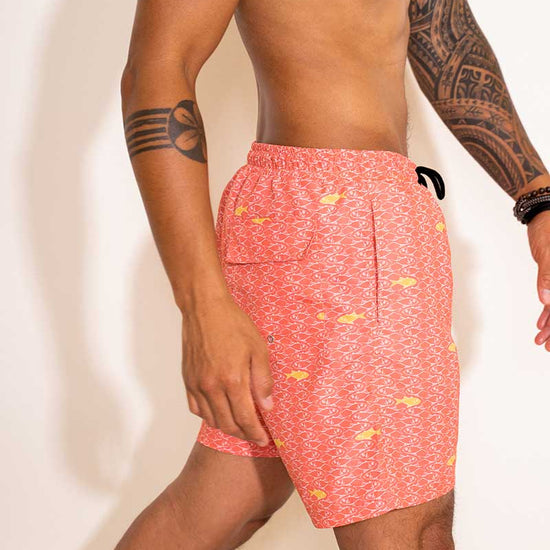 Short de bain rose homme motif poissons profil - Aulala X Lorieux