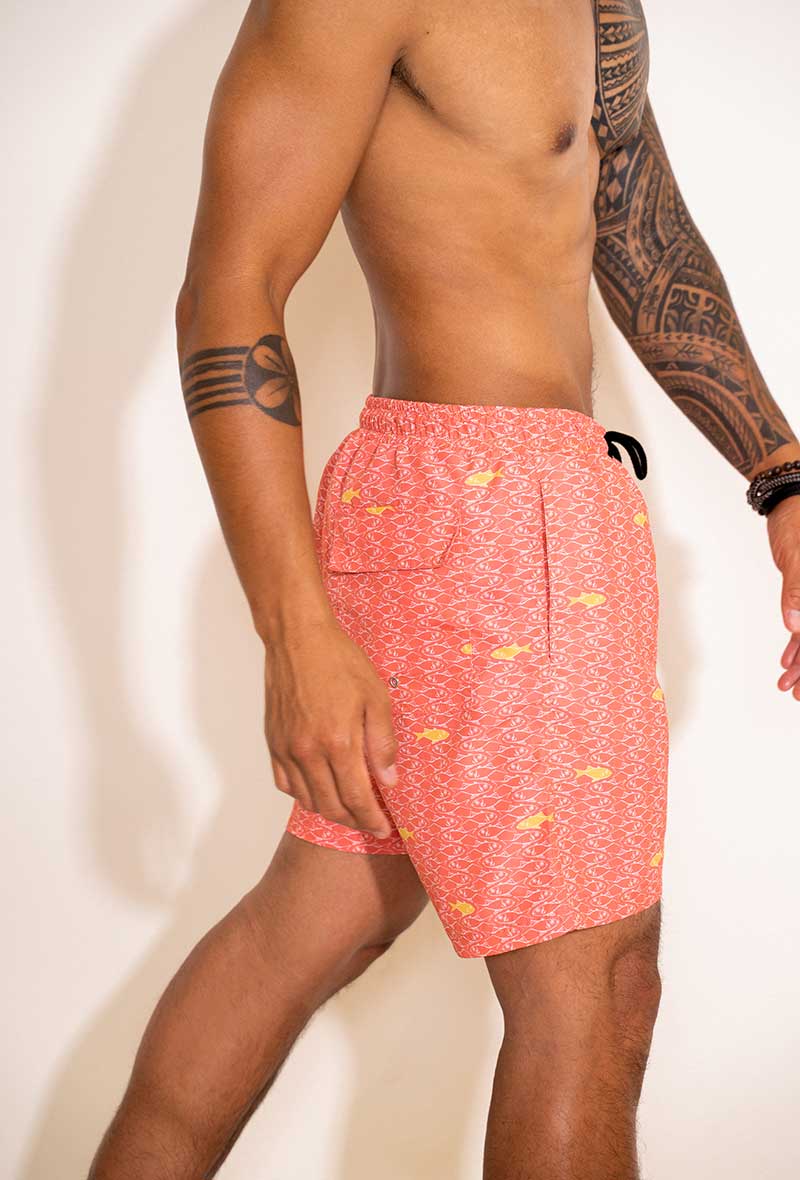 Short de bain rose homme motif poissons profil - Aulala X Lorieux