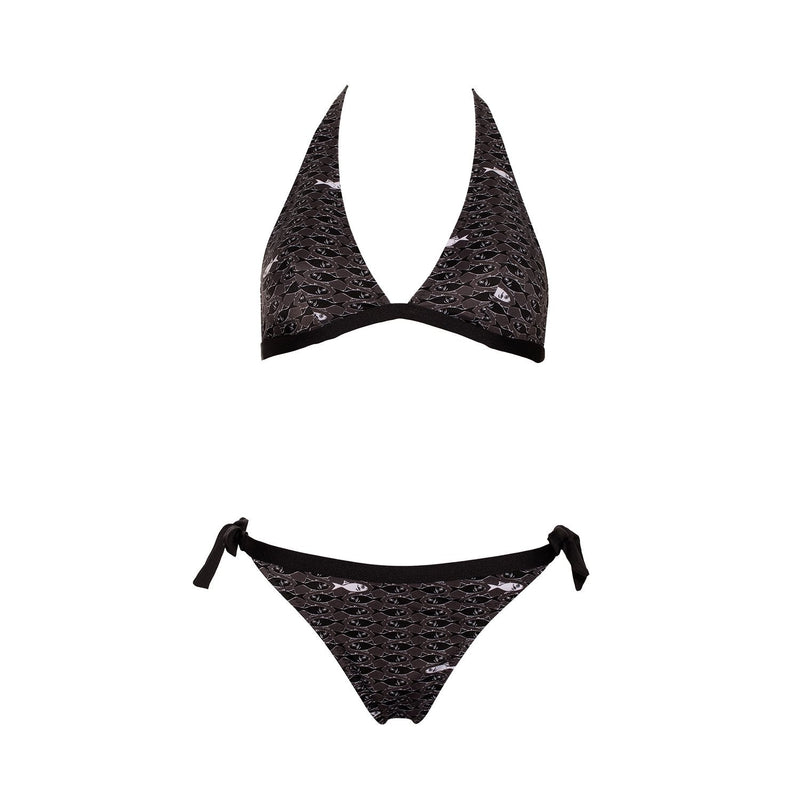MIAMI - Bikini Triangle Noir Motif Poissons Blanc - AULALA X LORIEUX
