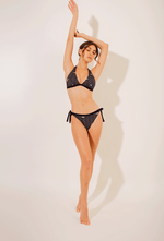 MIAMI - Bikini Triangle Noir Motif Poissons Blanc - AULALA X LORIEUX