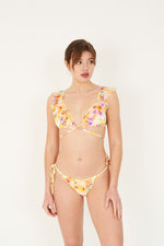 Bikini croisé à motif fleuri et volants
