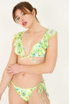 Bikini croisé à motif fleuri et volants