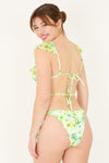 Bikini croisé à motif fleuri et volants