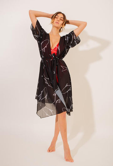 AULALA X LORIEUX - MONACO Kimono fluide motifs poissons