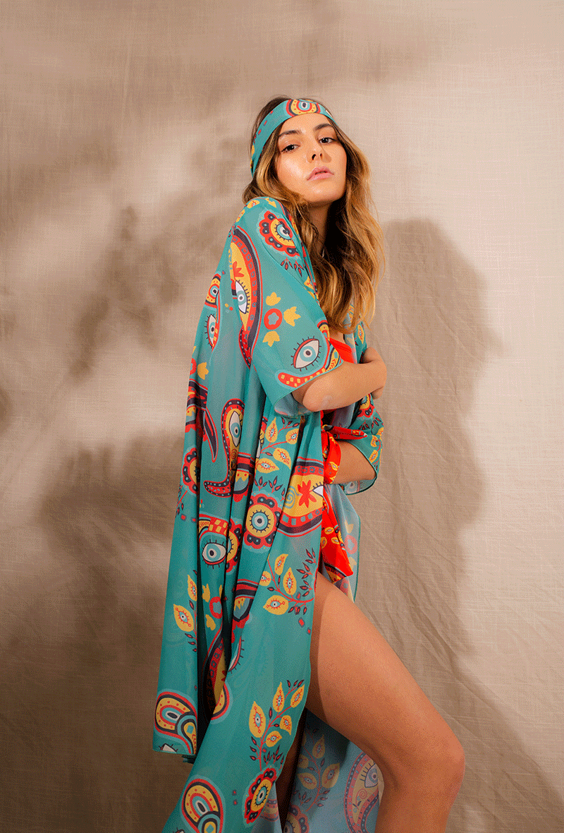 AULALA X MOON - TOURNESOL Kimono fluide à motifs